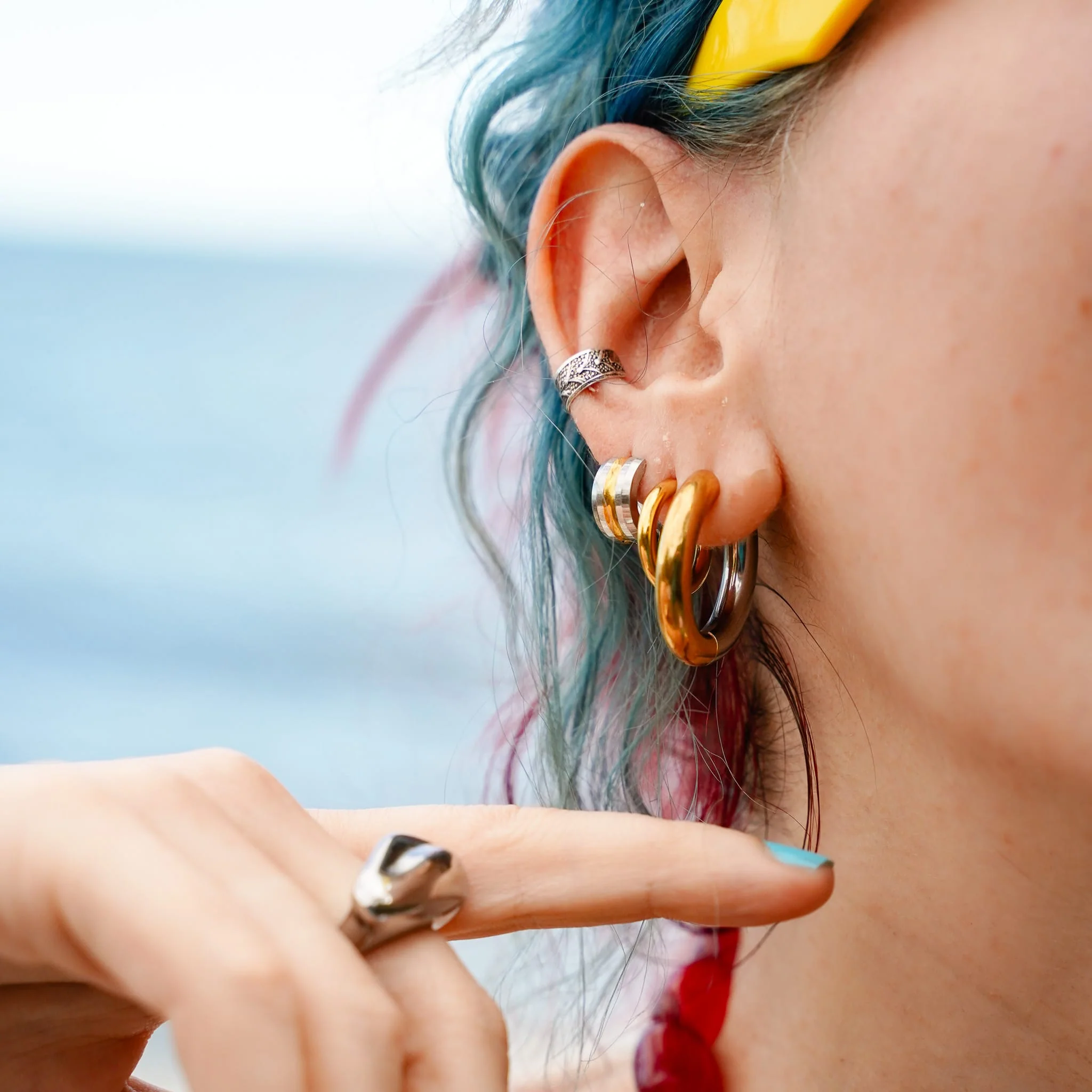 Two-Tone Huggies Earrings - Image 6
